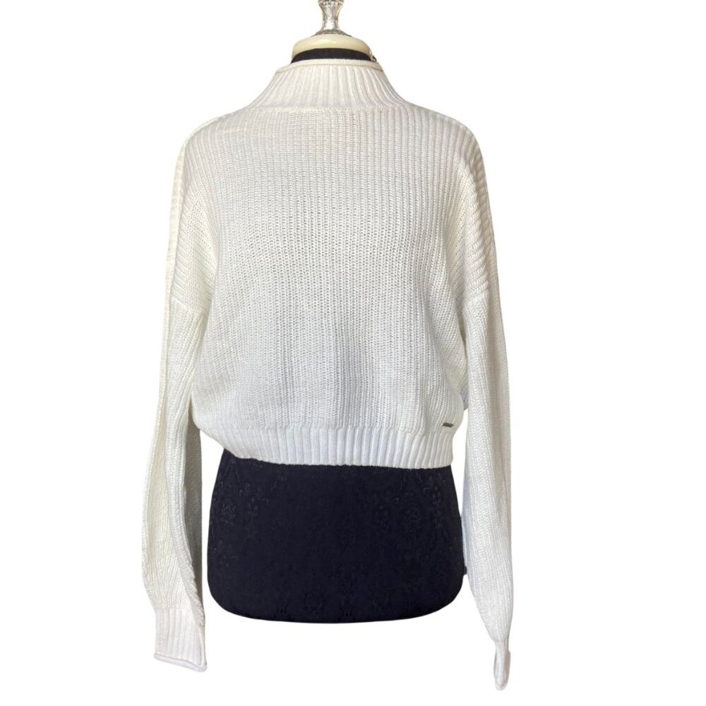 Hollister White Cropped Mock Neck Pullover Sweater Balloon Sleeve Women's XS